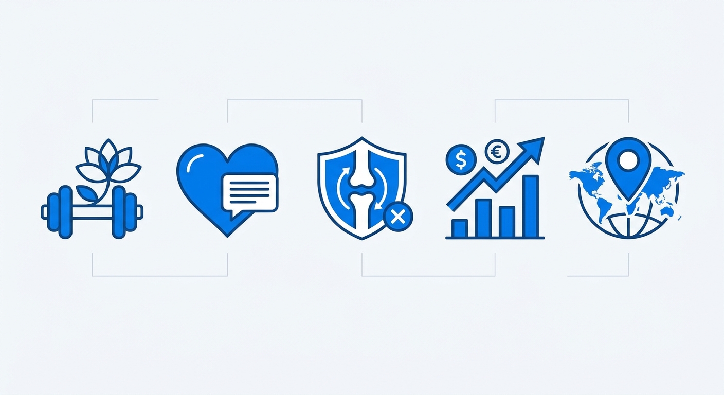Infográfico com os 5 benefícios de ter um app para personal trainer focado em longevidade