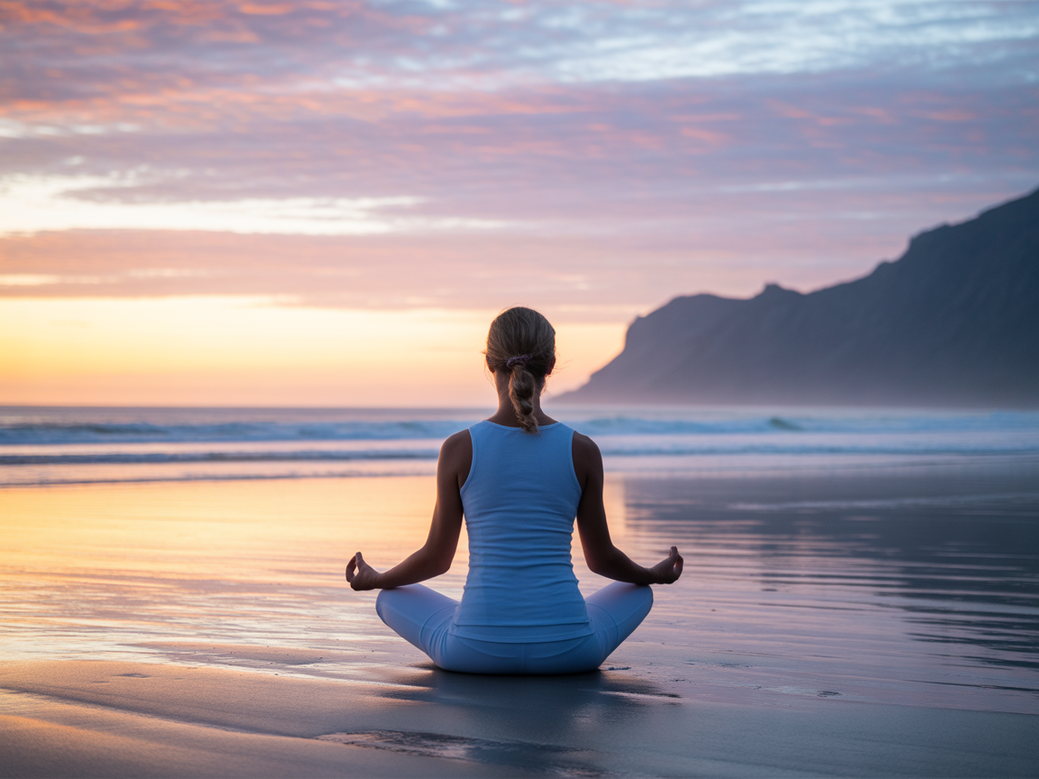 Mulher meditando em um ambiente sereno, simbolizando a paz encontrada através das frases de inspiração para yoga e meditação.