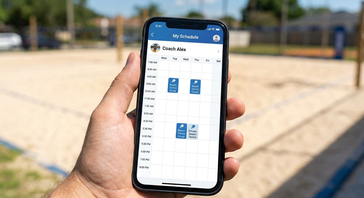 App de agenda para personal trainer mostrando aulas de Beach Tennis marcadas - gestão de agenda