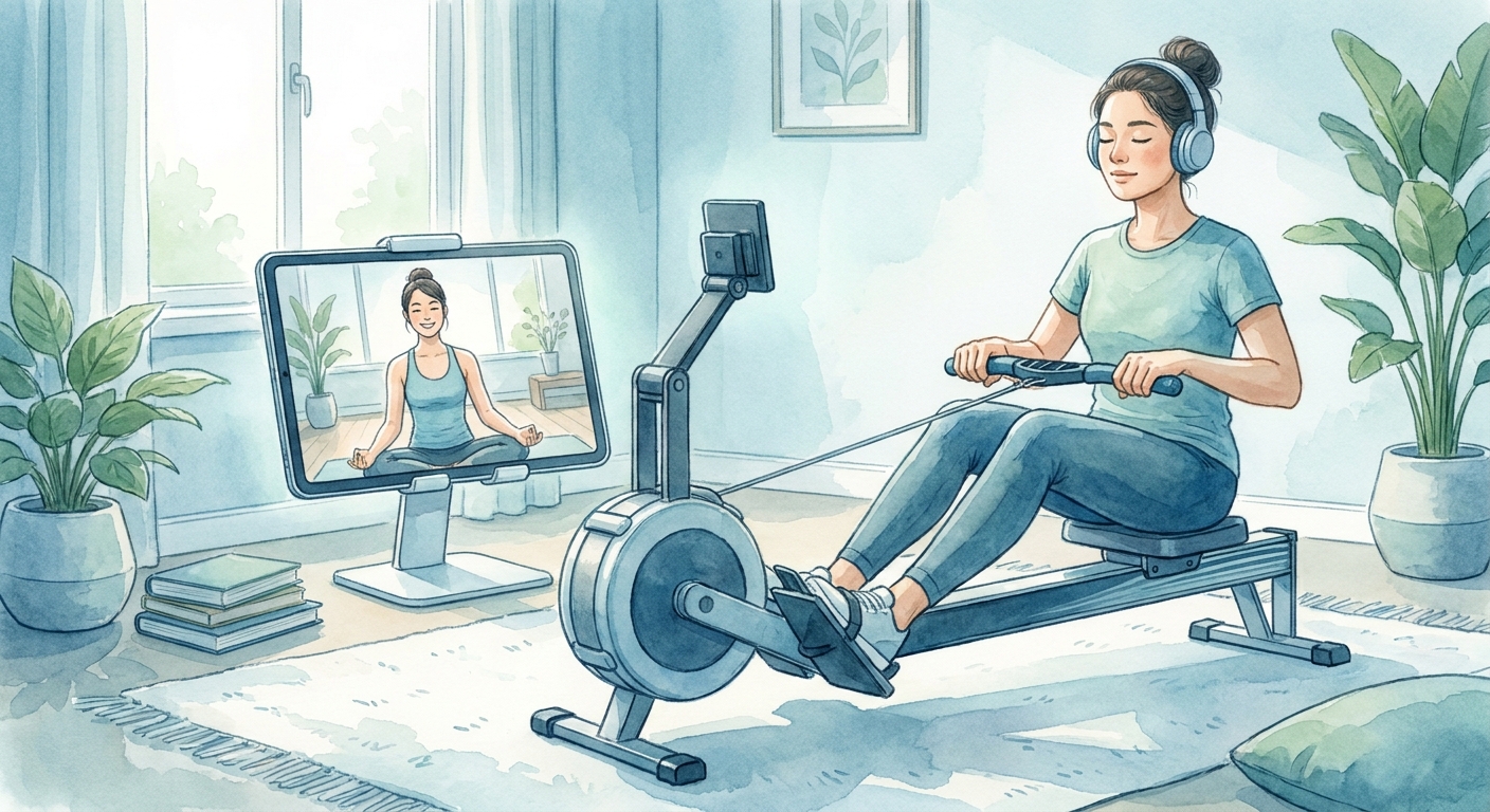 Aluno praticando meditação em movimento online com instrutor de meditação em movimento