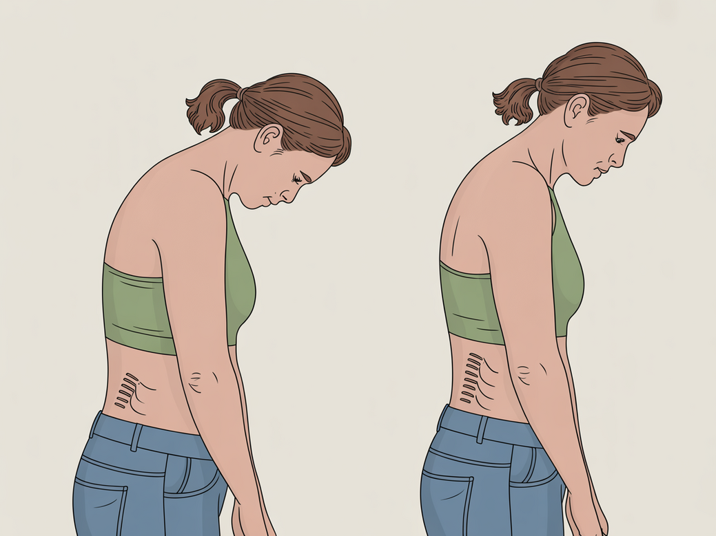 Comparativo de postura antes e depois de uma rotina de alongamento de ombro, mostrando melhora significativa.