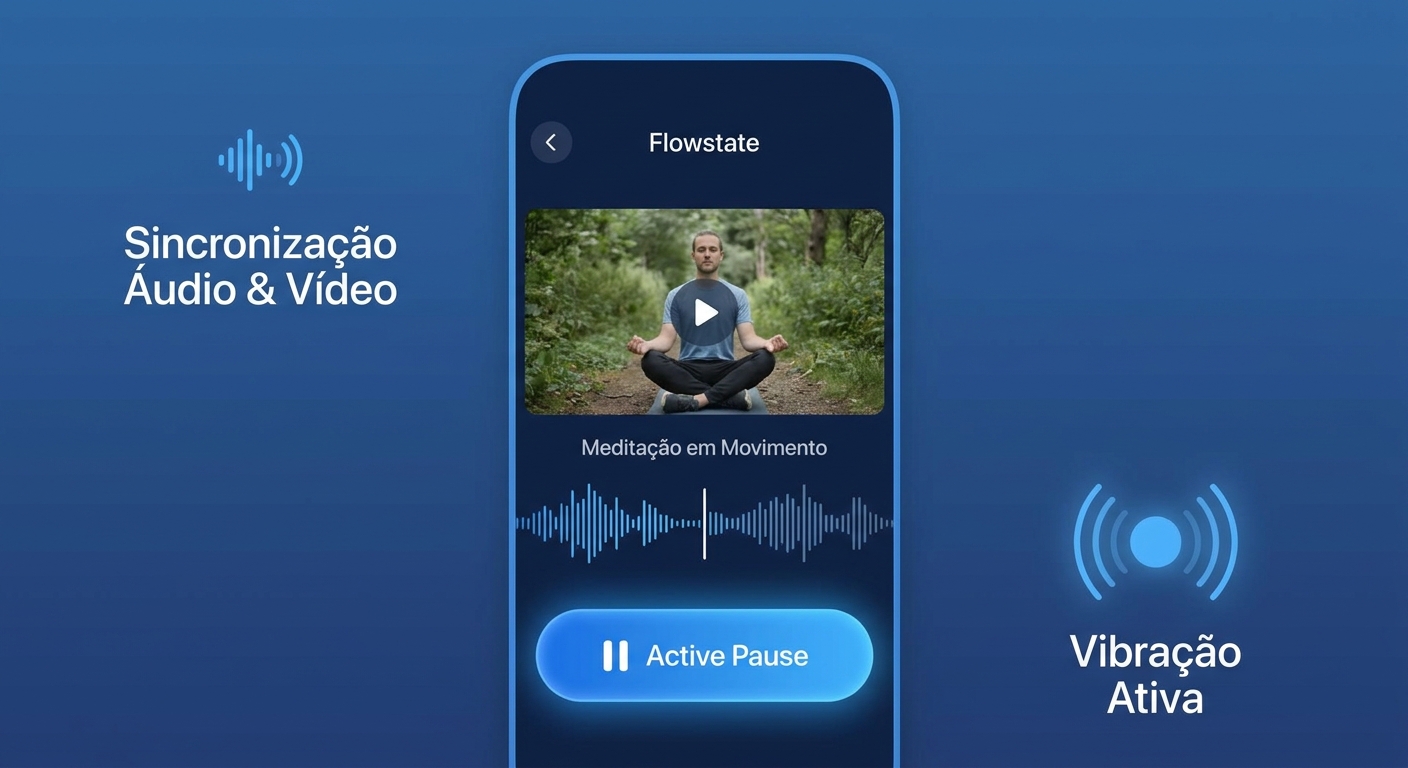 App com sincronização de áudio, vídeo, vibração e pausa ativa para meditação em movimento