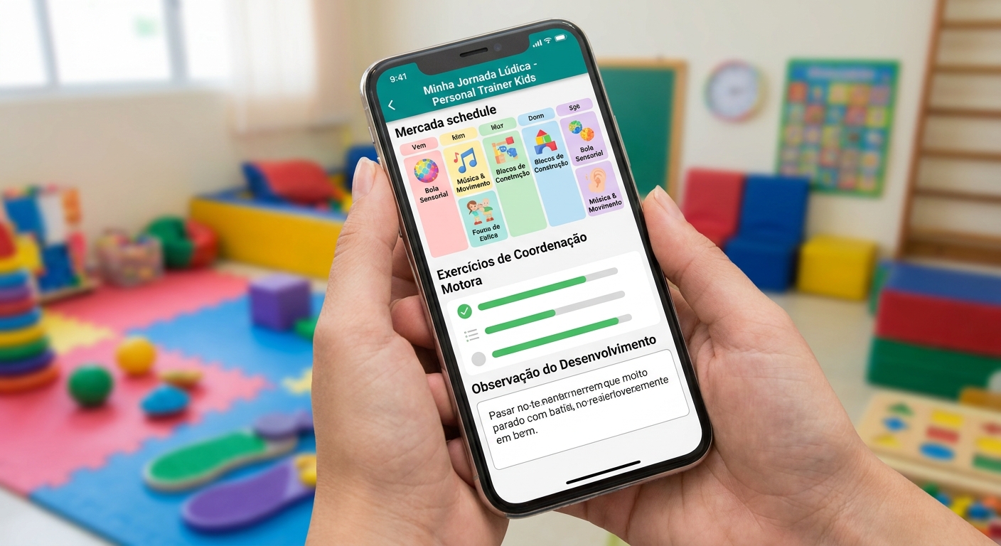 Screenshot do app Millbody mostrando atividades lúdicas para coordenação motora de criança autista