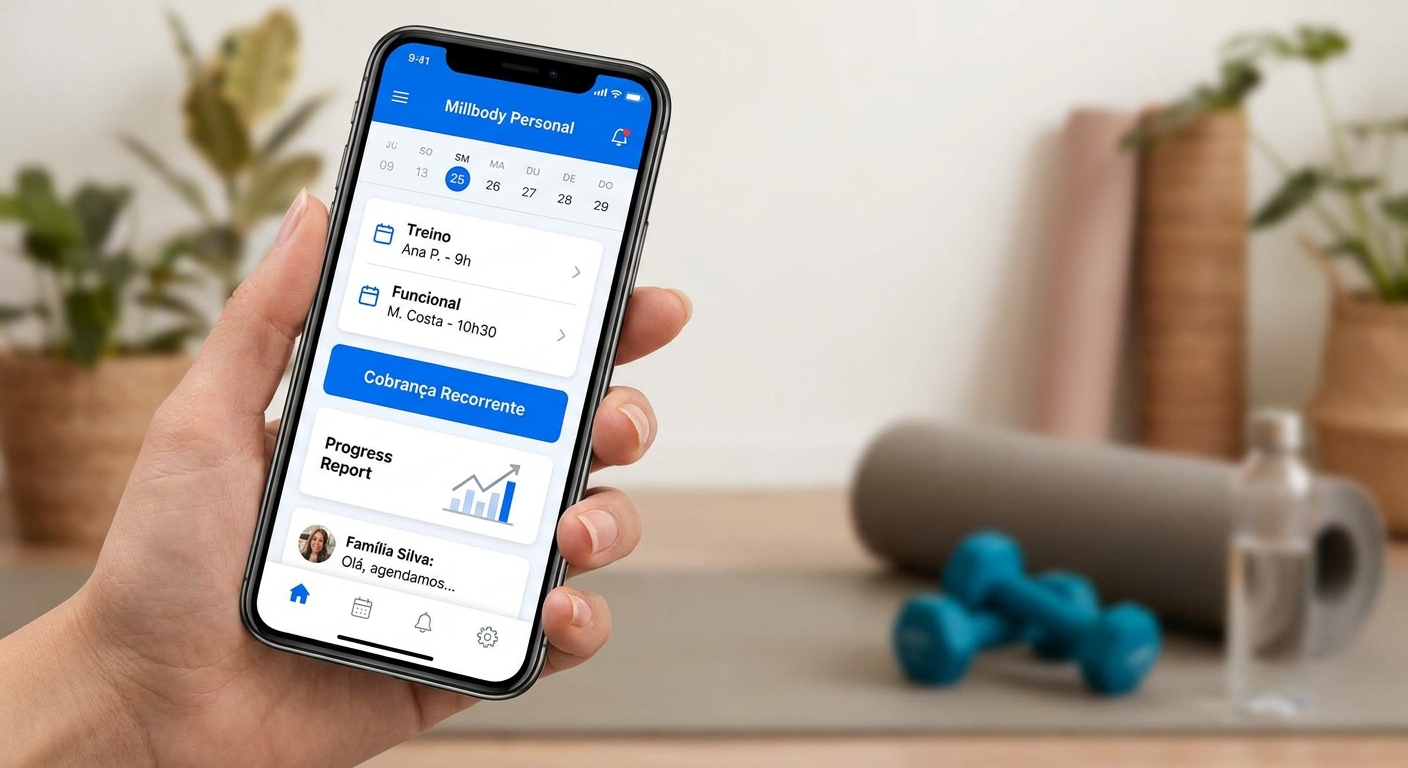 App Millbody Personal tela de agenda e gestão de alunos autismo