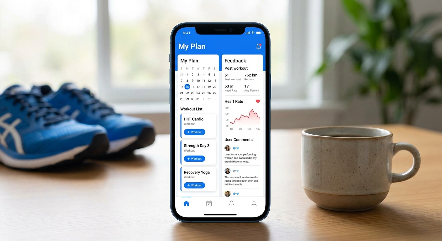 App Personal Millbody - planilhas e feedback Mockup do aplicativo Personal Millbody mostrando tela de planilhas e feedback em um smartphone