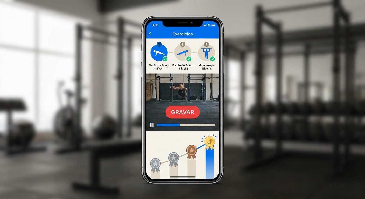 Interface do Personal Millbody - registro em vídeo de progressão de calistenia