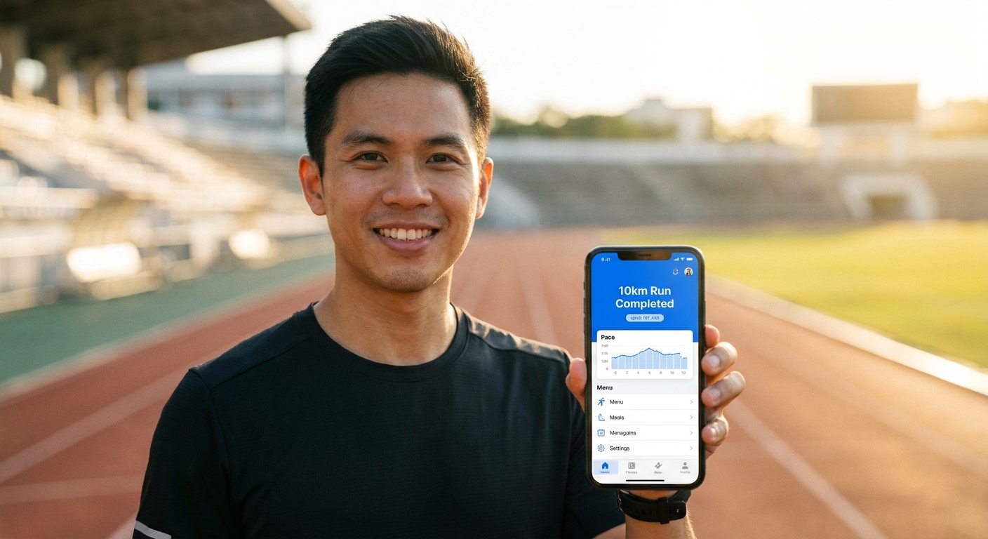 Coach de corrida utilizando um app para personal trainer em seu smartphone para gerenciar treinos de alunos.