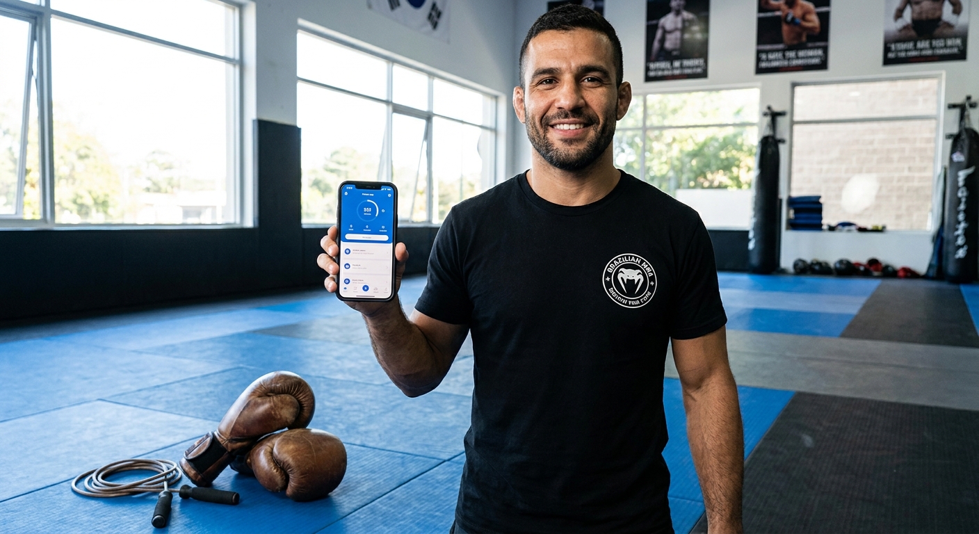app para personal trainer MMA - Coach usando Personal Millbody no tatame