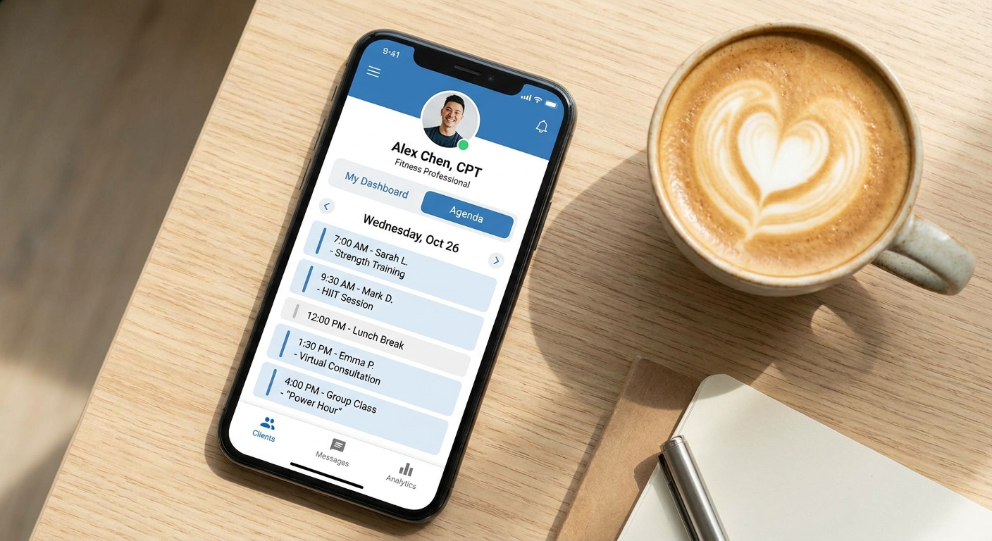Gestão de agenda para personal trainer com Personal Millbody Aplicativo Personal Millbody mostrando agenda digital e perfil do professor de Pilates