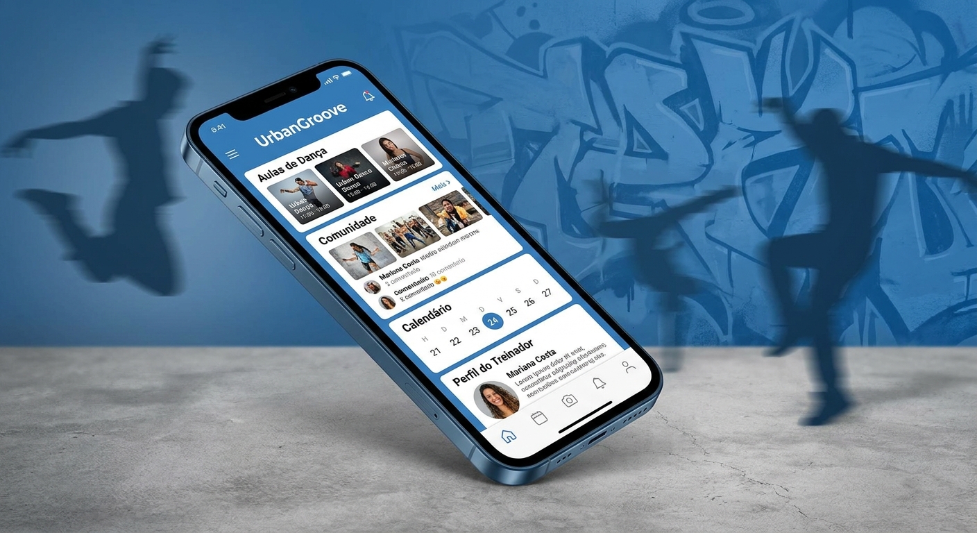 Aplicativo personalizado da Personal Millbody ajudando professor de dança a gerenciar alunos, comunidade, calendário e desafios