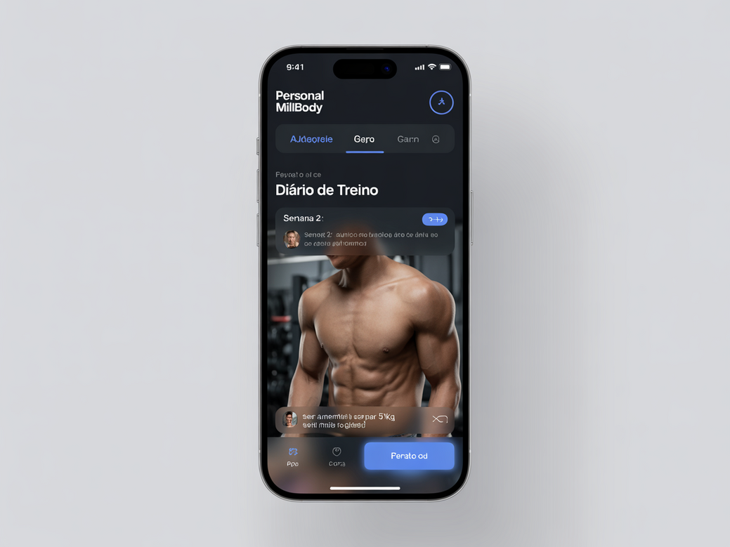 Tela do aplicativo Personal Millbody mostrando o diário de treino de um cliente, onde ele registra séries e repetições da elevação pélvica.