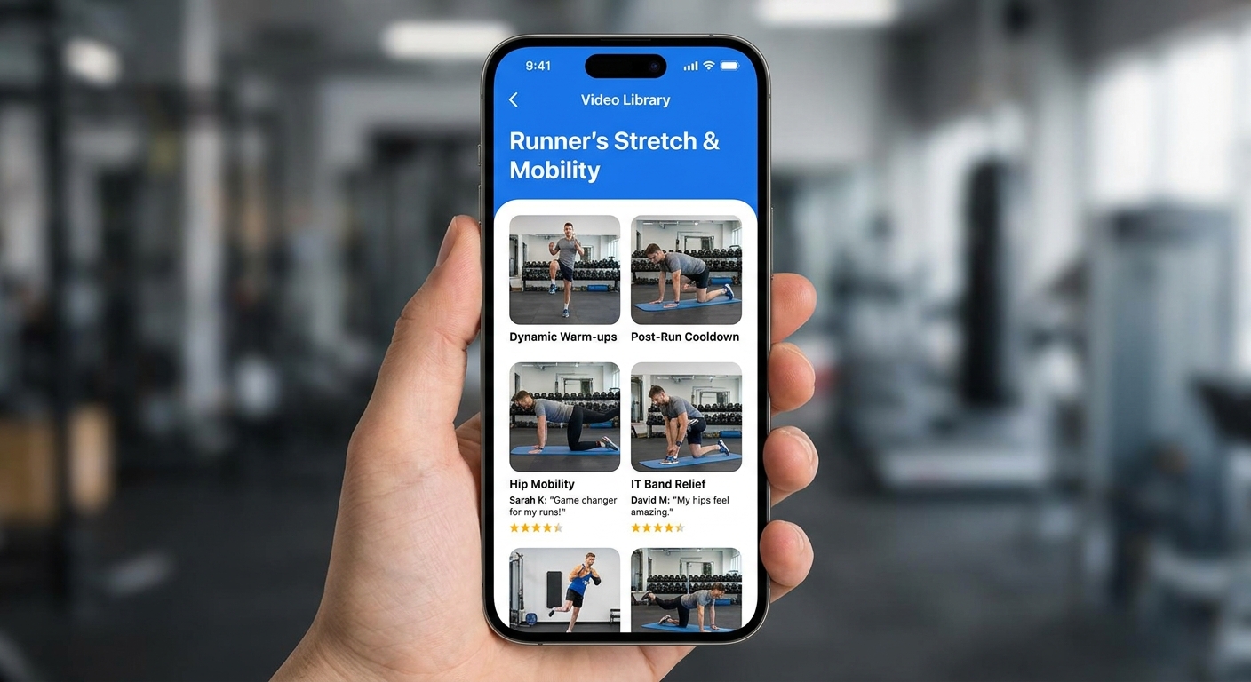 Alongamento e mobilidade app personal trainer App Personal Millbody mostrando feedback de alongamento e mobilidade para corredores