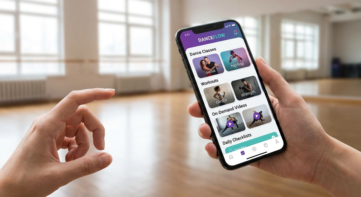 App Personal Millbody - interface de treino para dança Tela de celular mostrando o app Personal Millbody com interface de treino para dança