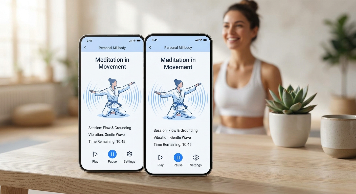 app personal trainer meditação movimento jiu-jitsu - Personal Millbody em smartphone com treino body & mind