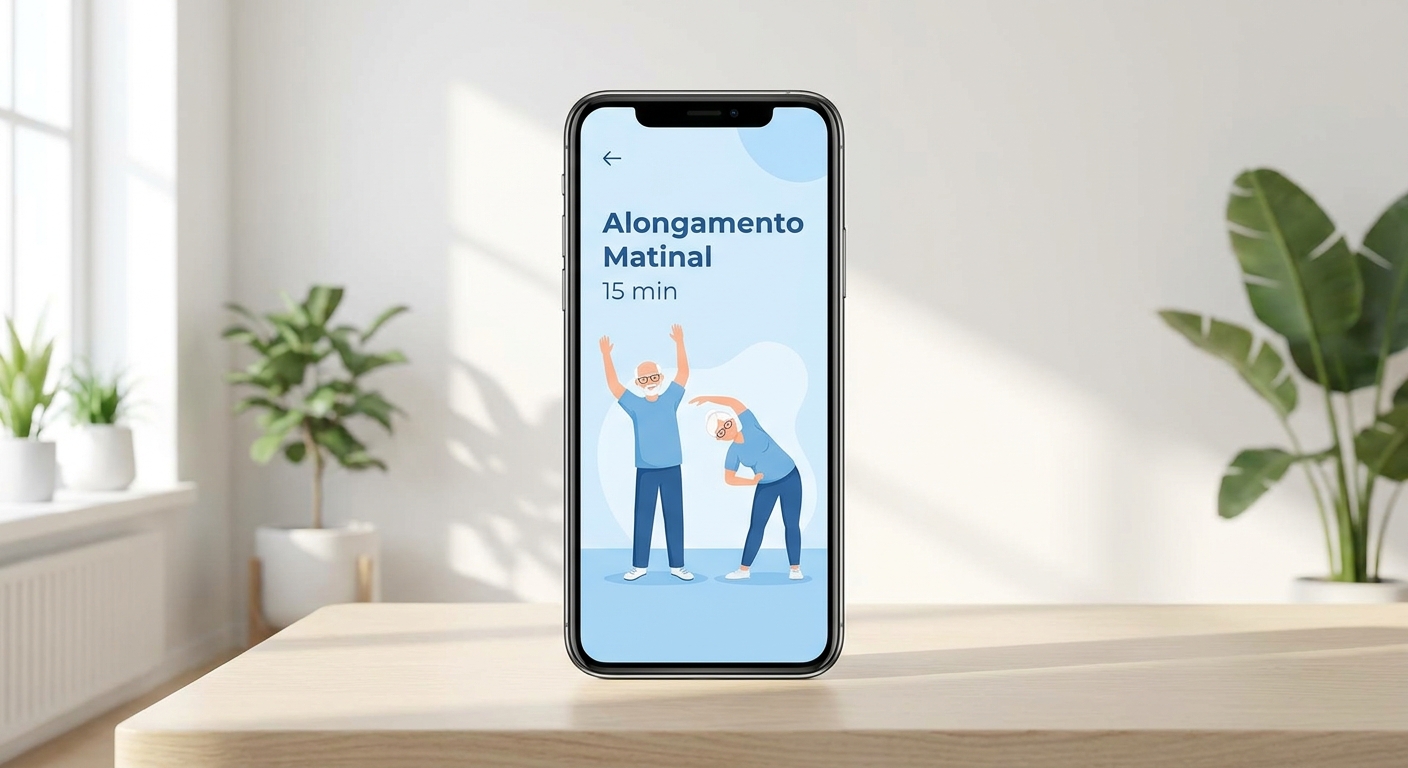 App para personal trainer terceira idade Millbody mostrando treino suave na tela do celular