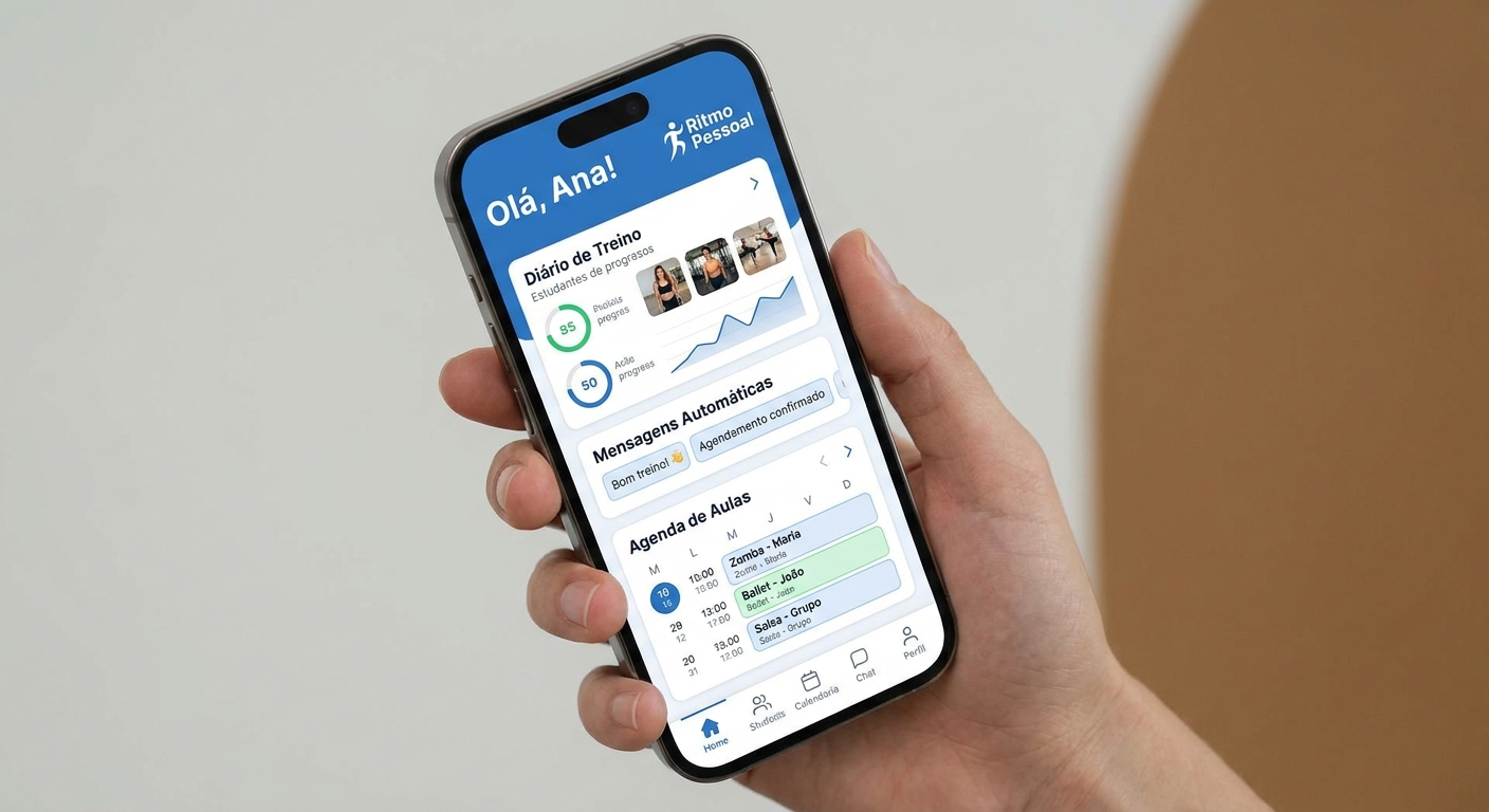 Tela de aplicativo personalizado para personal trainer de dança
