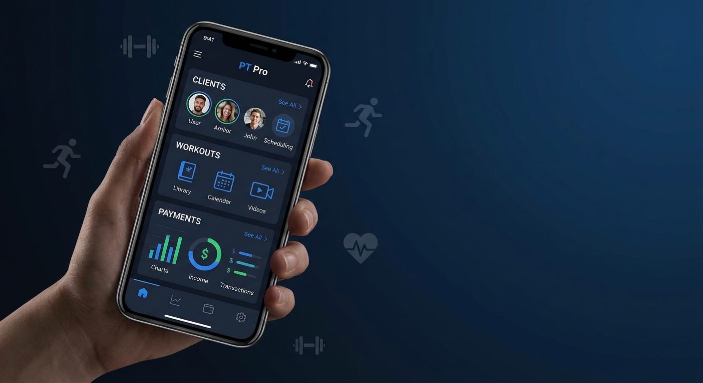 App personalizado para personal trainer Millbody - Dashboard Dashboard do app personalizado Millbody mostrando gestão de treinos, alunos e pagamentos para personal trainer
