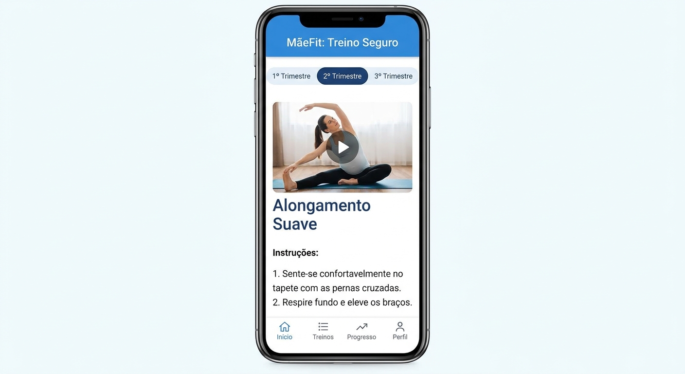 App de treino para gestantes - Personal Millbody Aplicativo para personal trainer gestante mostrando treino seguro no celular