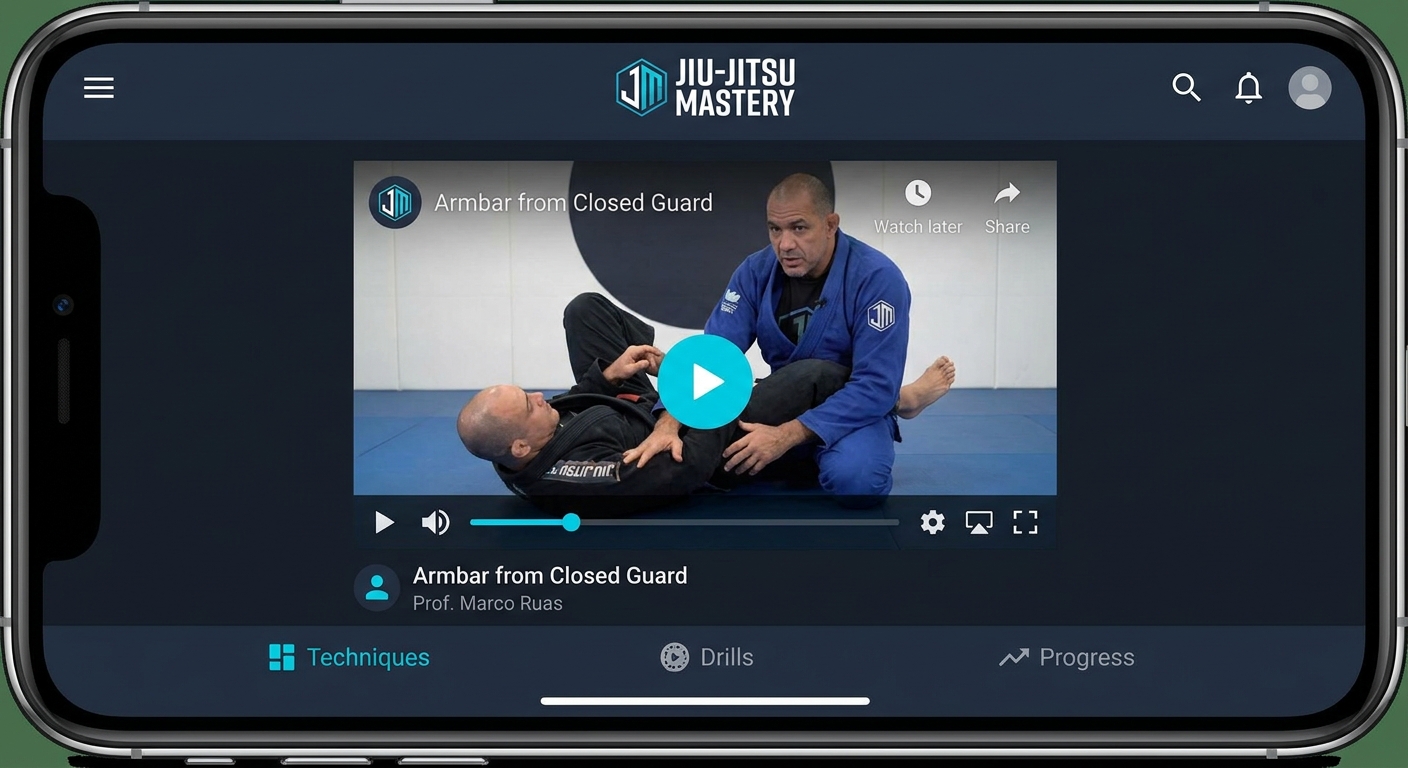 Print do app Personal Millbody mostrando treino de jiu-jitsu com vídeo de técnica