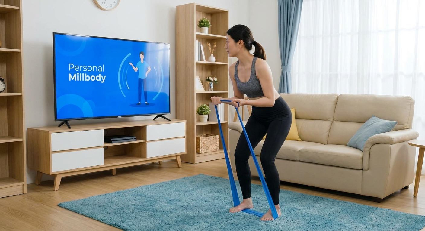 App Personal Millbody rodando em Smart TV com exercícios de fisioterapia esportiva