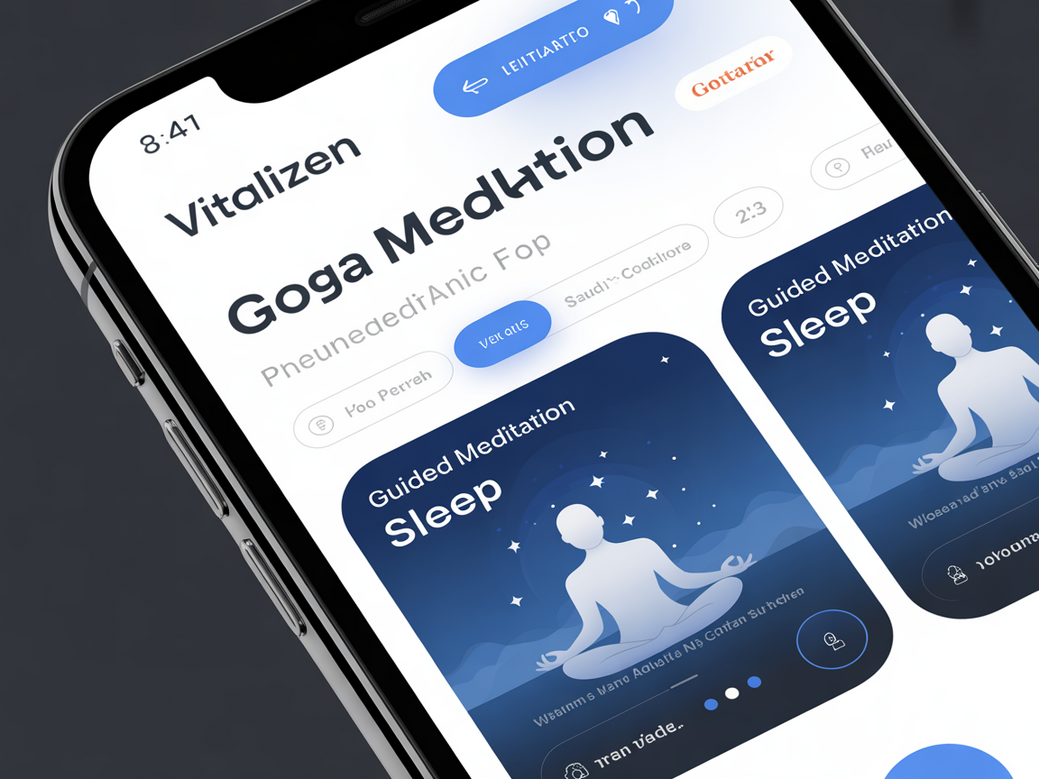 Tela do aplicativo Vitalizen mostrando uma sessão de meditação guiada para o sono profundo.