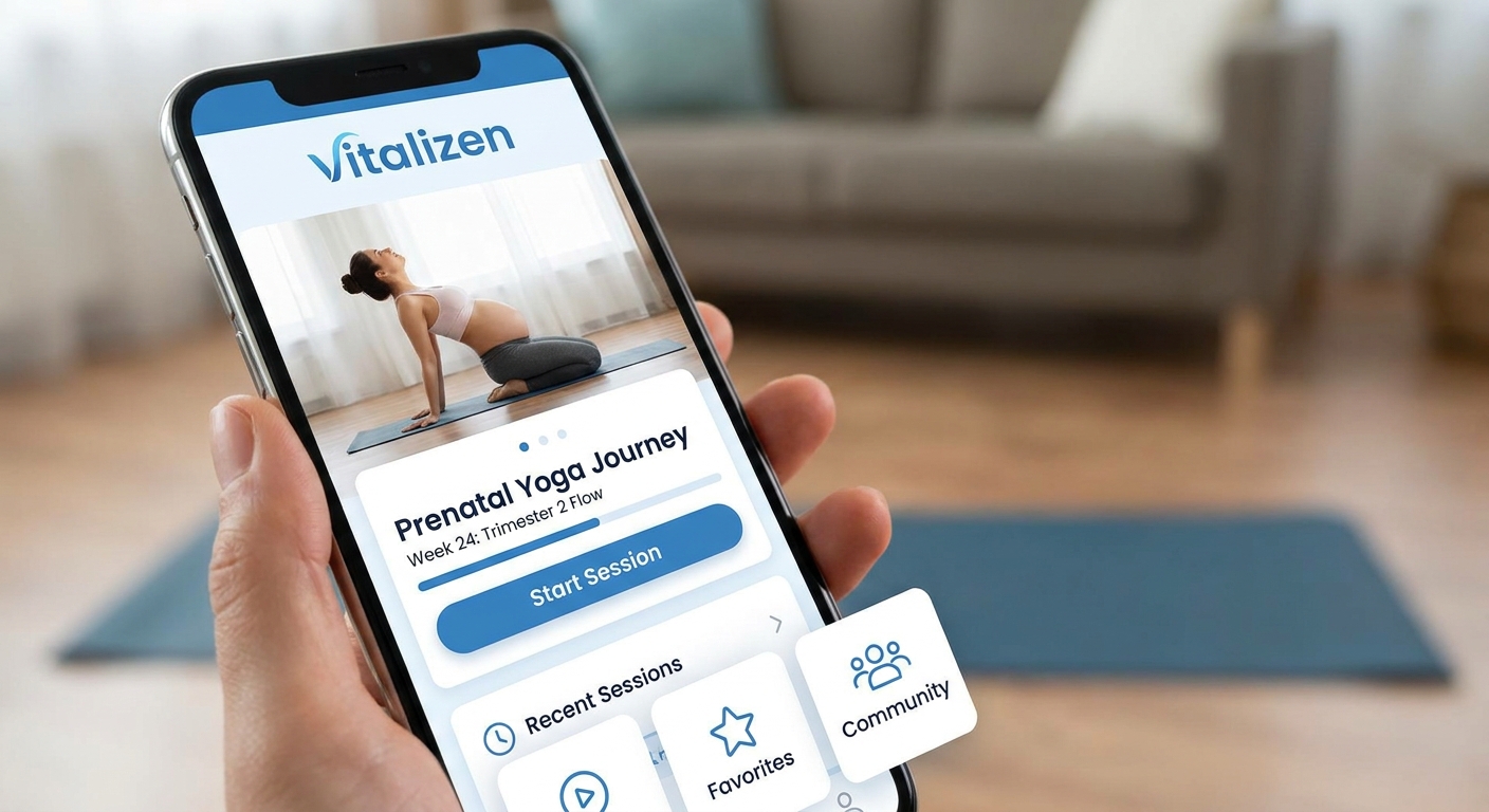 App Vitalizen - trilha Gestante com aulas de yoga e meditação para grávidas - melhores apps de yoga para gestantes 2026