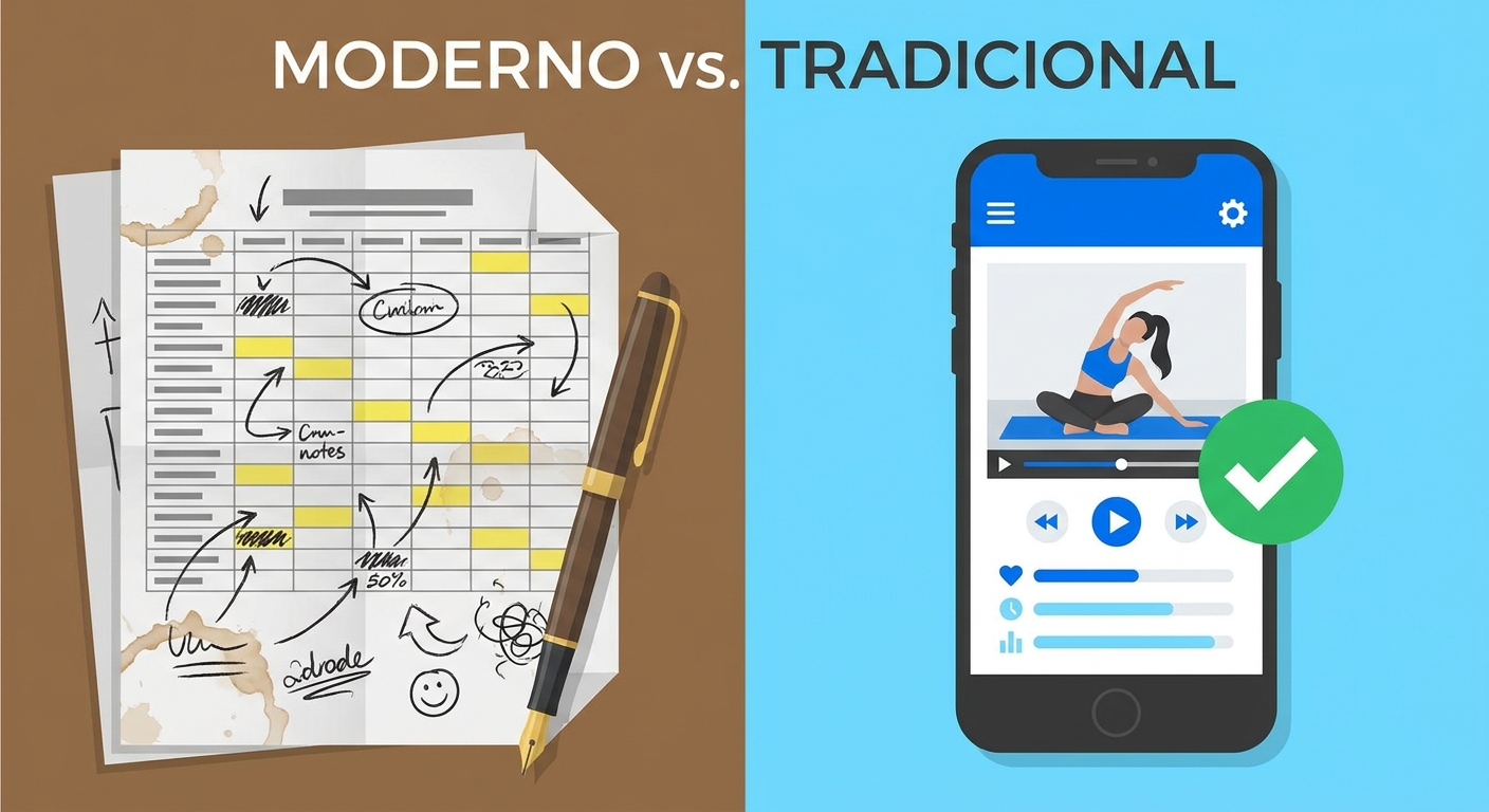 infográfico comparando app para personal trainer e planilha de treino