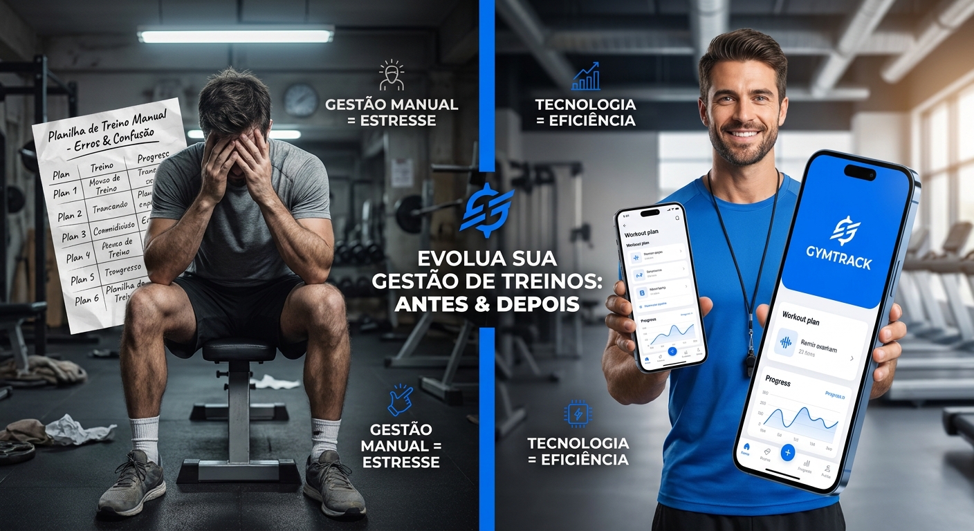 Personal trainer usando aplicativo profissional versus planilha de Excel tradicional