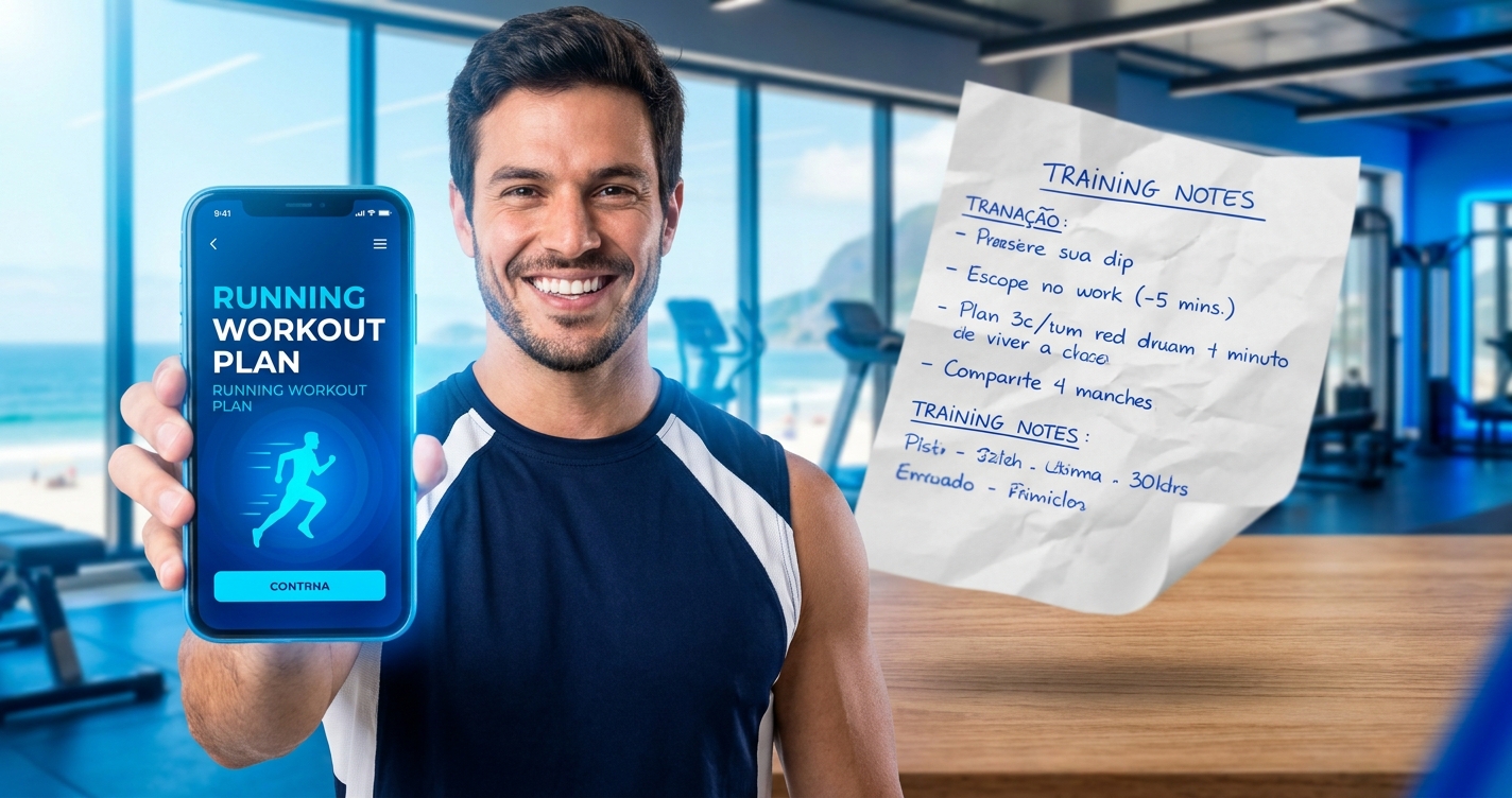 App vs Planilha de Treinos para Personal Trainer | Personal Millbody App para personal trainer mostrando treino de corrida no smartphone em contraste com planilha de papel amassada