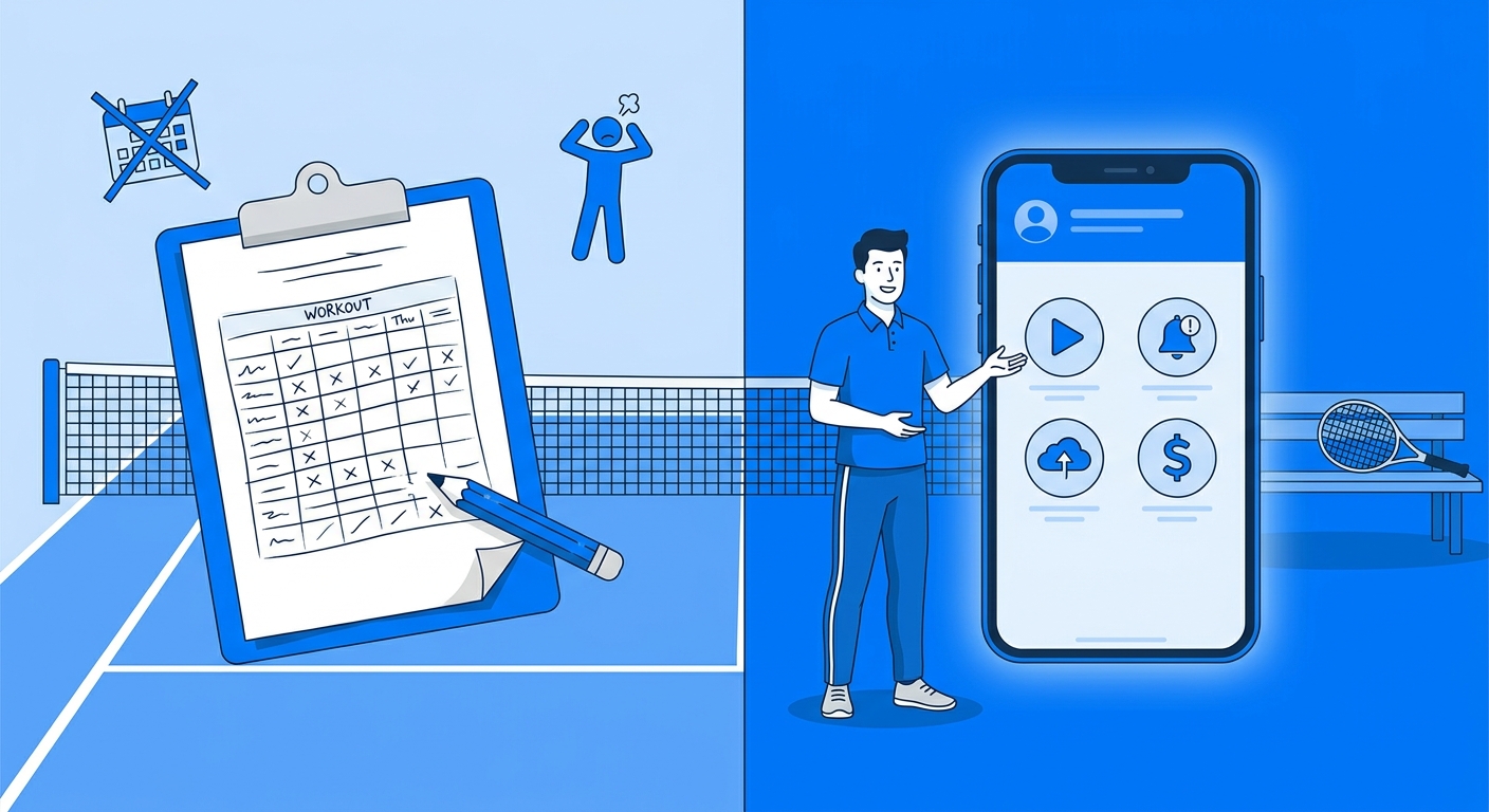App Personal Millbody vs planilha de treinos – vantagens para fisioterapeuta esportivo de tênis de quadra