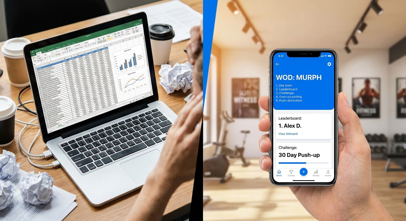 App vs Planilha de Treinos para Personal Trainer de Cross Training - Comparativo entre planilha confusa e app moderno Personal Millbody