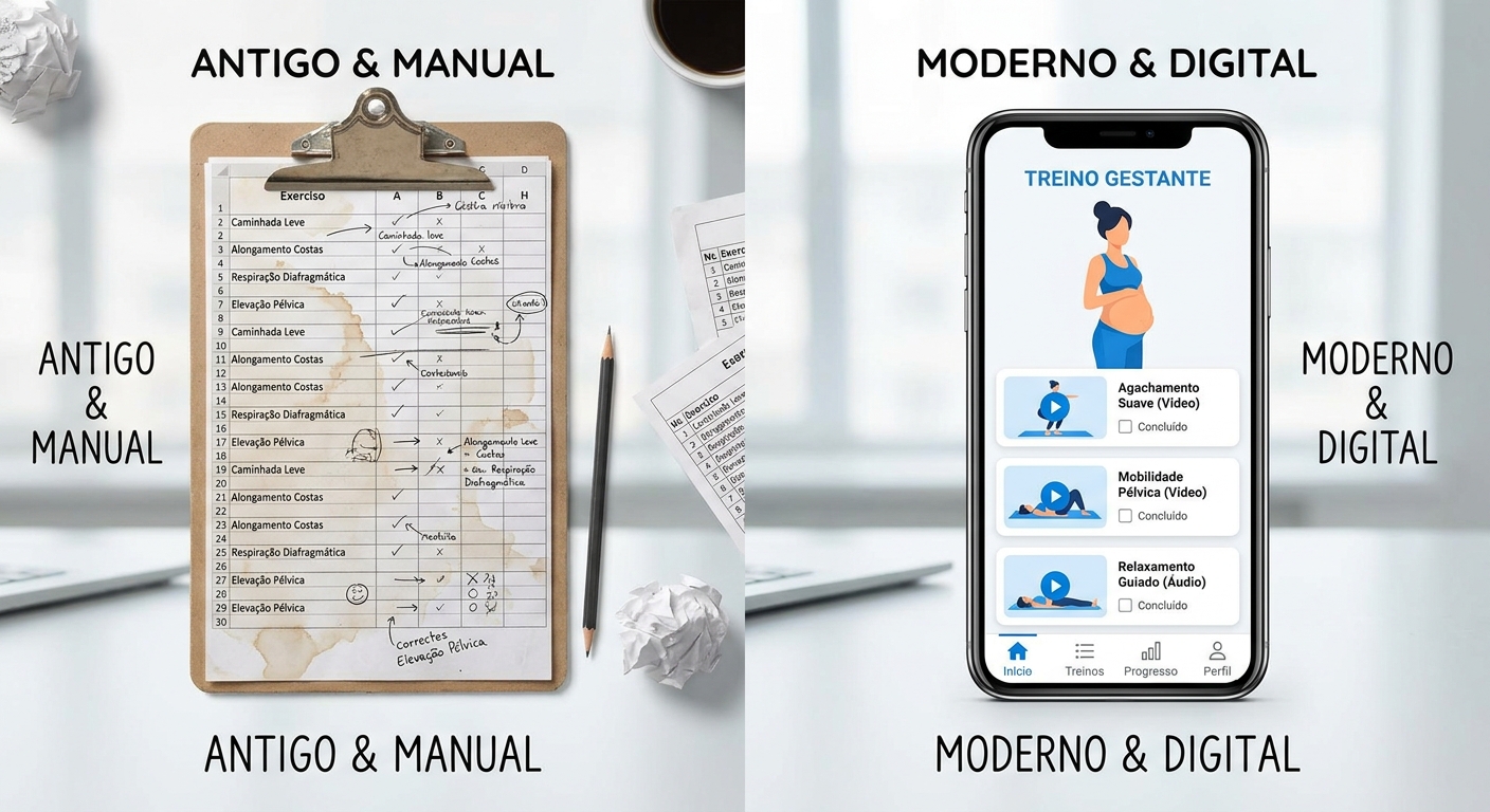 Comparação entre planilha de treinos para gestantes e app para personal trainer