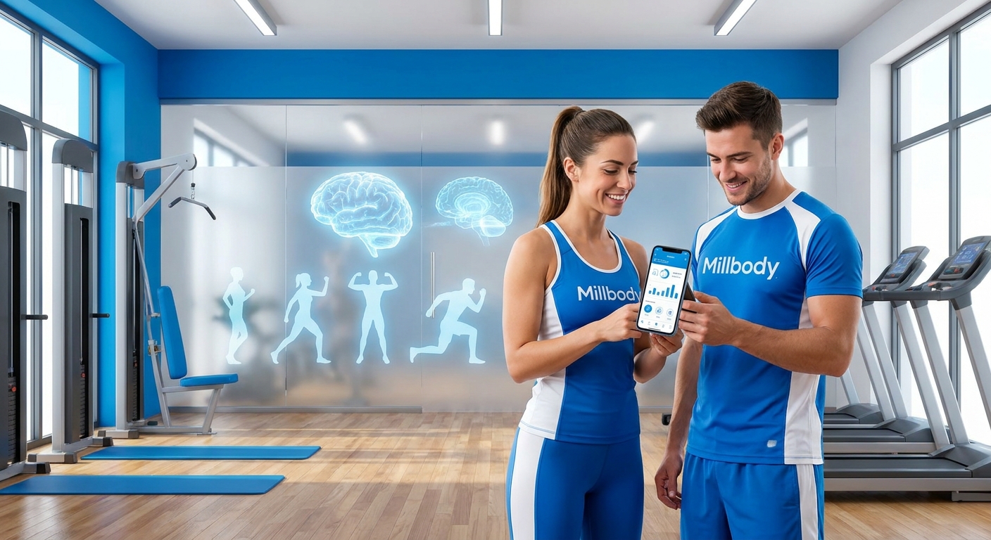App para personal trainer Millbody sendo usado com foco em movimento e mente