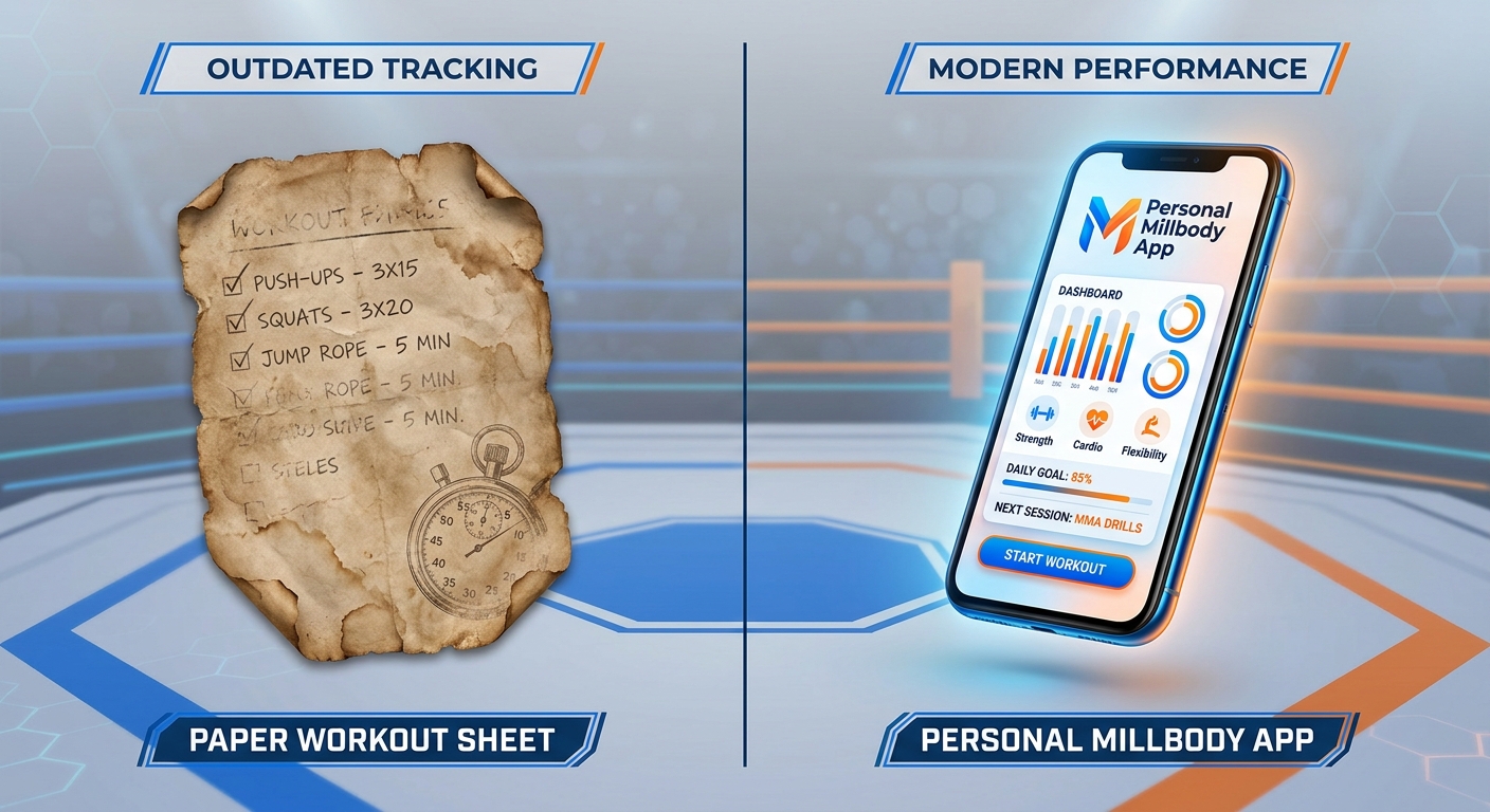 Comparação entre planilha de treino tradicional e App Personal Millbody para personal trainer de MMA