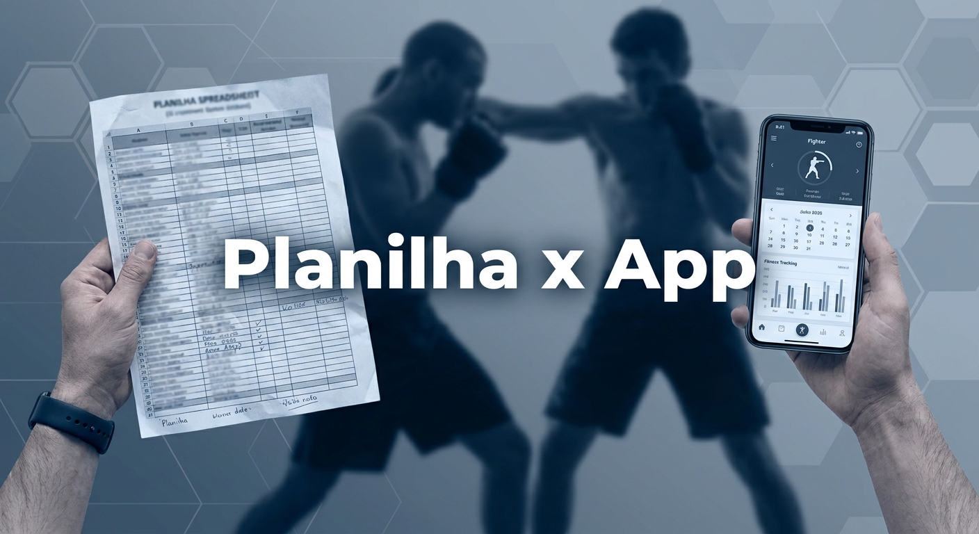 Comparação entre planilha de treino amassada e aplicativo Personal Millbody para personal trainer de MMA