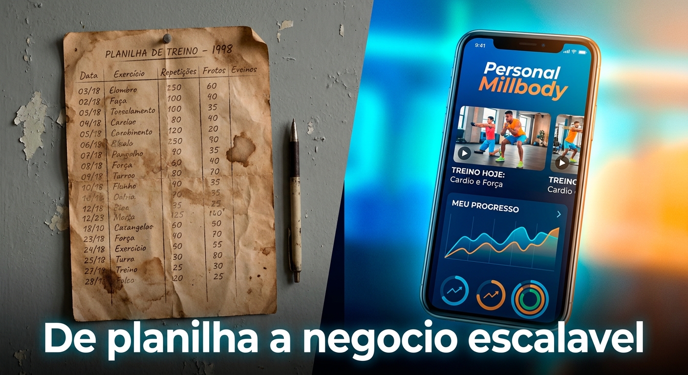 Aplicativo para personal trainer profissional vs planilha de treinos - antes e depois