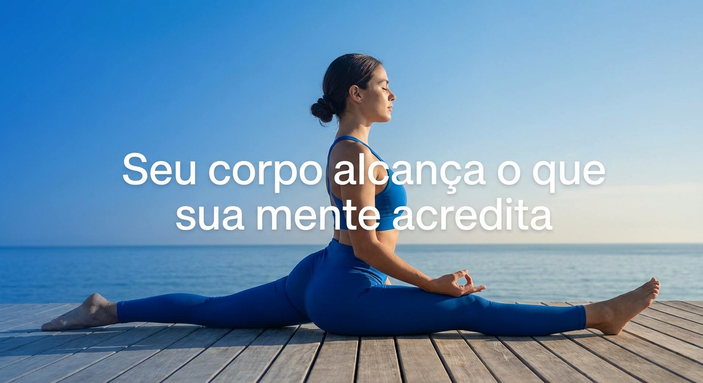 Atleta se alongando com mensagens de inspiração para atletas motivacionais escritas ao fundo