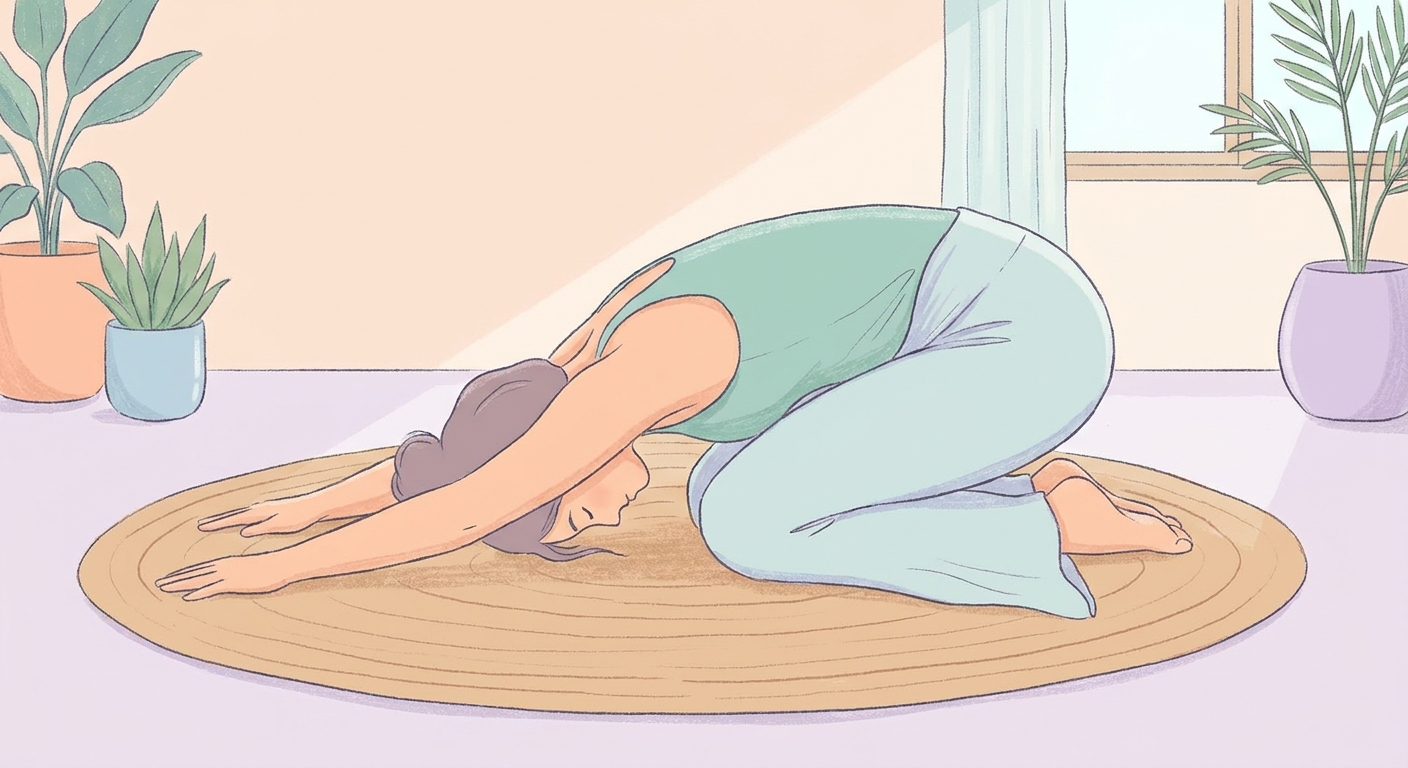 Balasana - Postura da Criança, usada para descanso e introspecção no yoga para iniciantes
