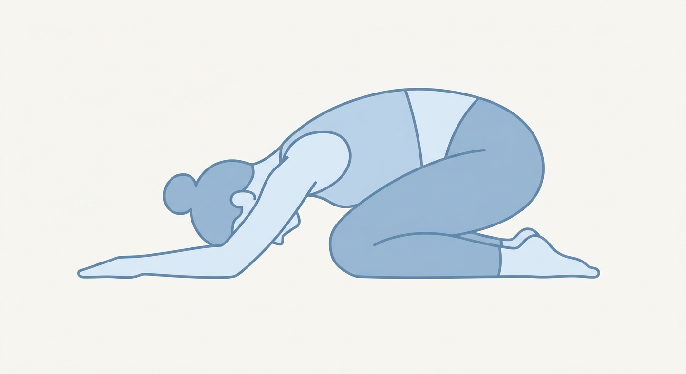 Ilustração da Postura da Criança (Balasana) em tons de azul suave