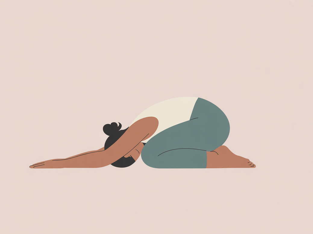 Pessoa na Postura da Criança, um exemplo de yoga para reabilitação emocional, simbolizando acolhimento.