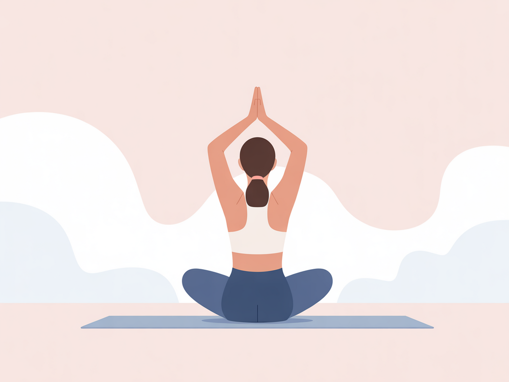 A beginner enjoying the benefits of yoga and meditation in a calm environment