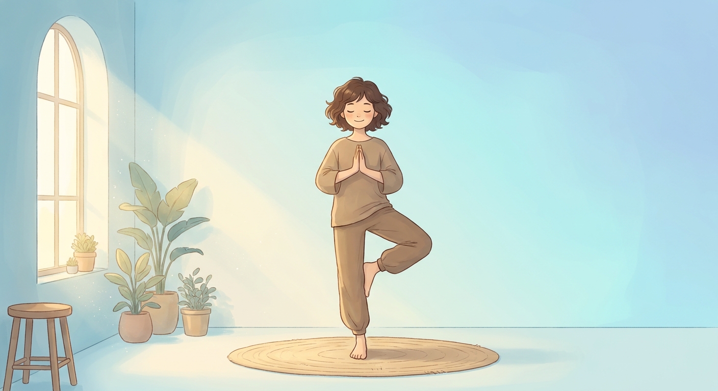 Adolescente praticando yoga em ambiente calmo com luz natural - bem-estar integral adolescente
