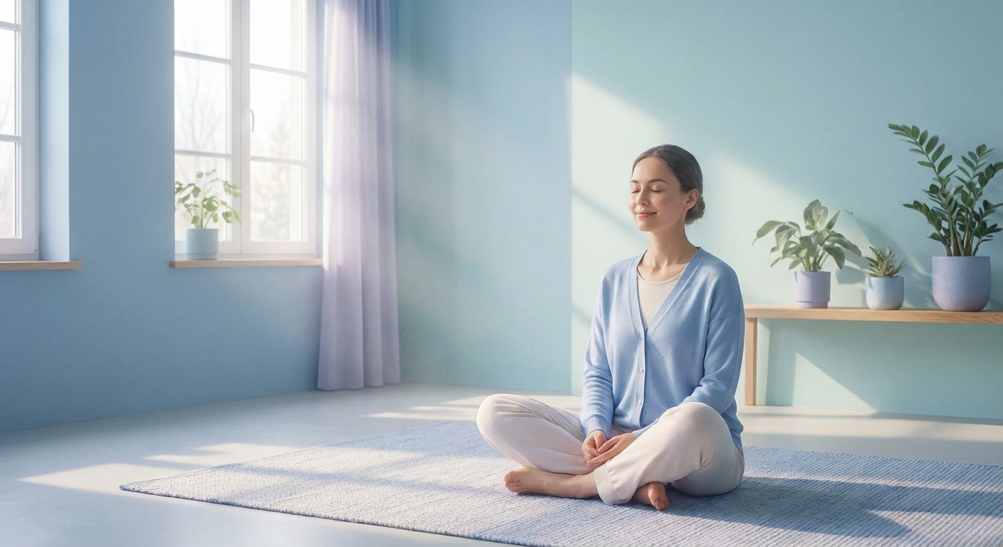 Pessoa meditando em ambiente calmo com luz natural - bem-estar integral e meditação para iniciantes