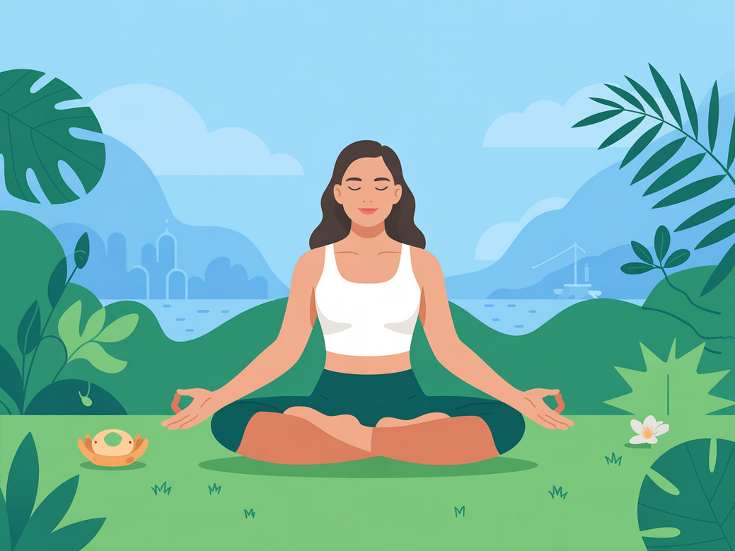 Mulher praticando yoga em ambiente sereno, simbolizando o bem-estar integral para reabilitação emocional.