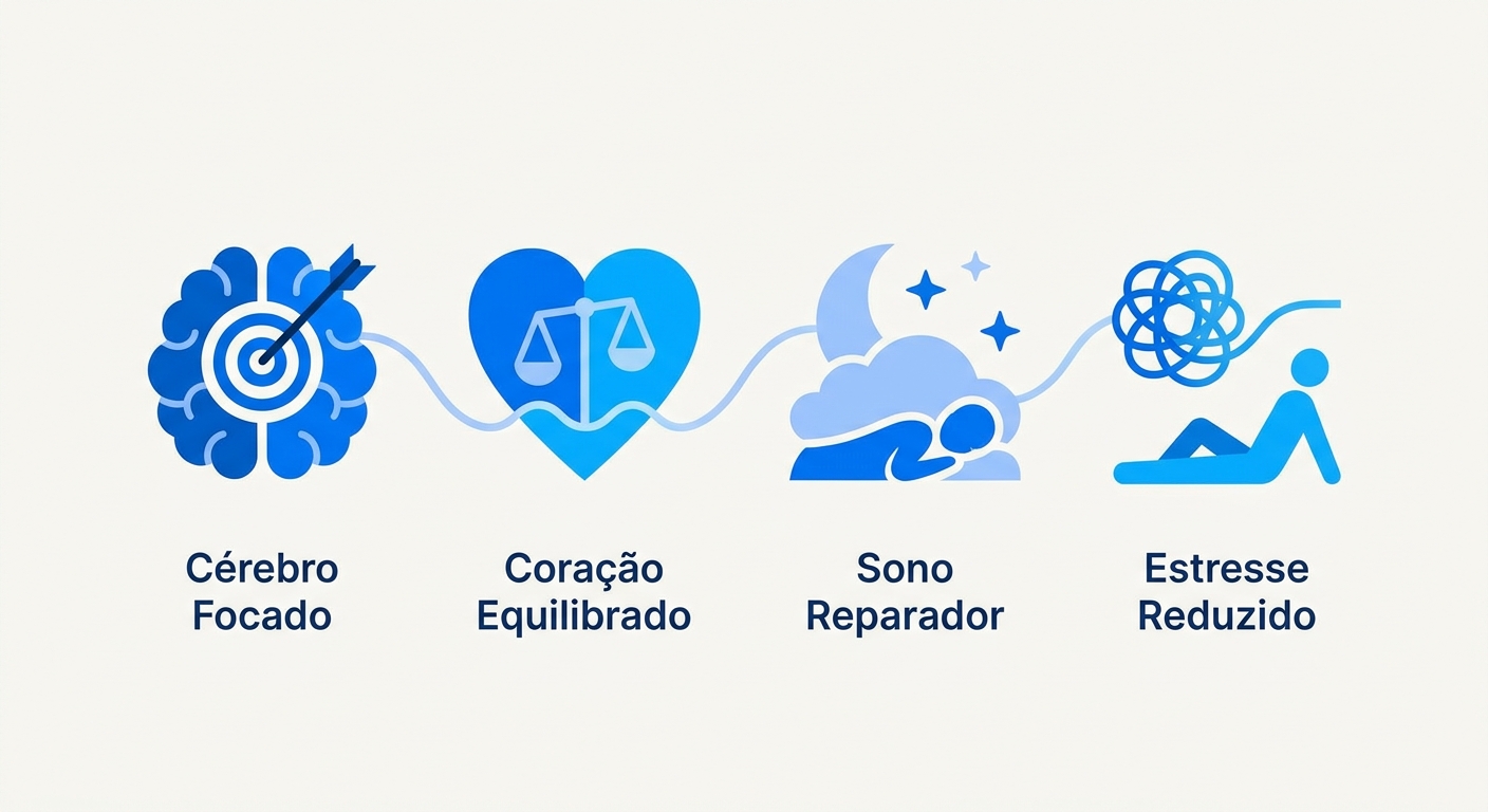 Benefícios da meditação: redução do estresse, melhora do foco, equilíbrio emocional e sono reparador