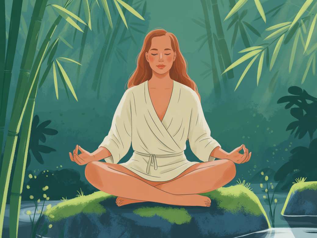 A serene person meditating peacefully, illustrating the health benefits of meditation.