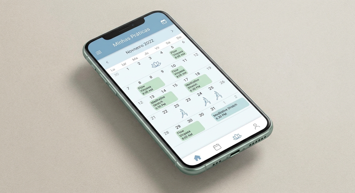 Calendário de práticas integrado ao aplicativo Millbody para instrutora de yoga