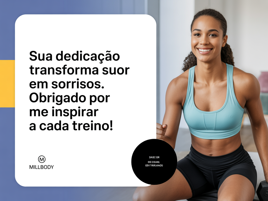 Card motivacional com frase de agradecimento para personal trainer, usado como marketing.