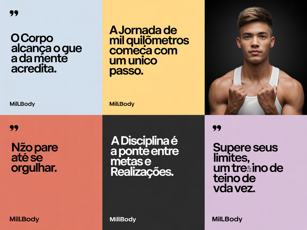 Exemplo de carrossel com citações de academia para usar nas redes sociais e engajar alunos