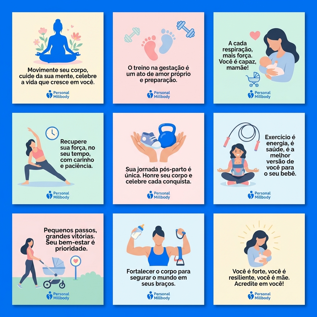 Citações sobre treino para gestantes e puérperas em cards inspiradores